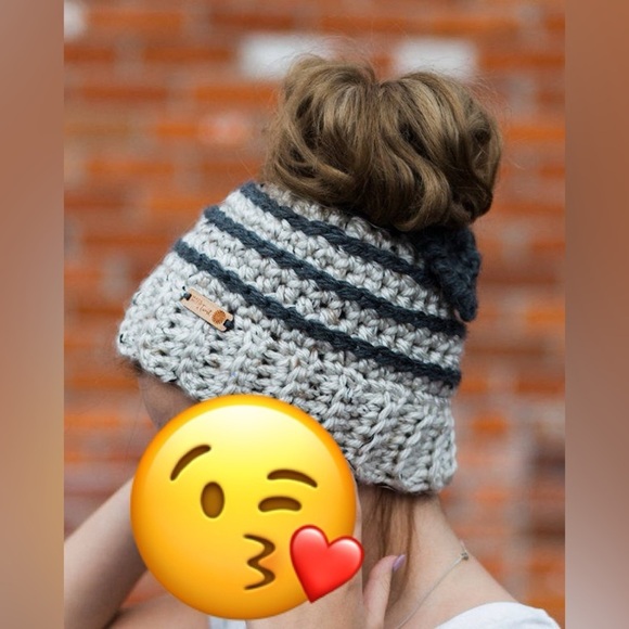 Red Handmade Beanine - Messy Bun Beanie - Picture 6 of 6